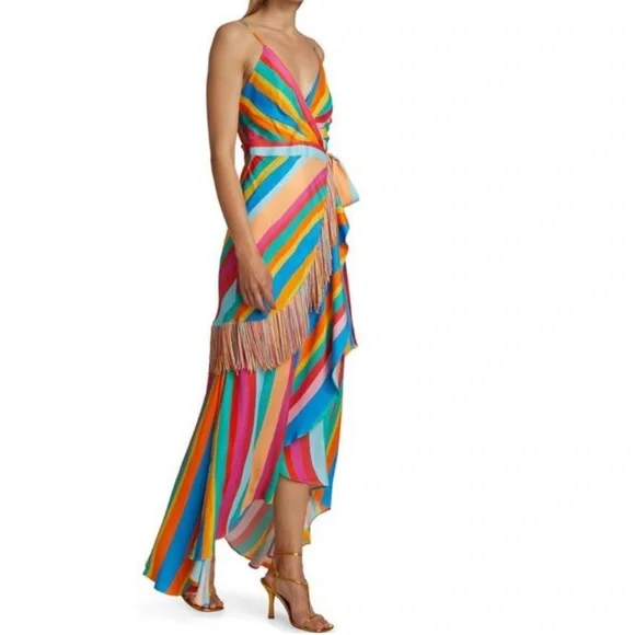 NWT farm rio striped scarf wrap maxi dress in rainbow - Picture 3 of 11